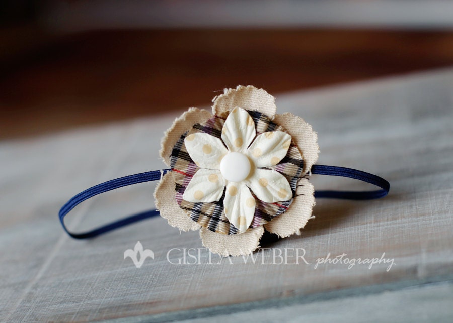 Delightful Baby Headband, Newborn Headband, Gorgeous Navy Blue & Cream Headband, Newborn Headband, Children Headband, Baby Girl Headband