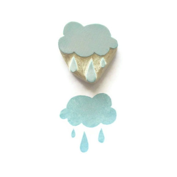 Little Blue, Rain Cloud - Rubber Stamp, Rain Cloud Stamp - Cling Rubber Stamp - creatiate