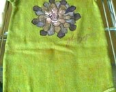 Hand Dyed and Hand Painted Baby Onesie olive green with purple flower succulent 9 months