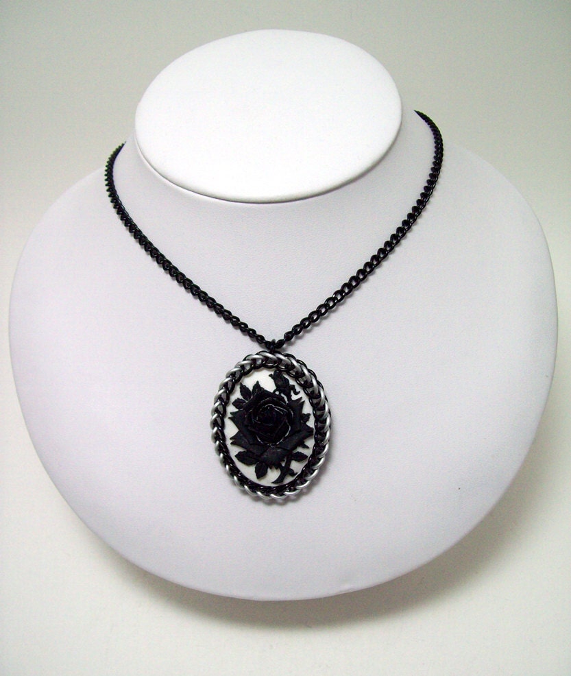 Gothic, necklace,  rose cameo, necklace, elegant, black and white, goth, vampire, costume.