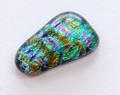 Fused glass cabochon, blue, green, pink textured dichroic glass cabochon for jewelry making, crafting