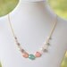 Bridesmaid Jewelry Coral Pink and Turquoise Jewel and White Pearl Statement Fashion Necklace. Wedding Jewelry. Bridal Party Jewelry.