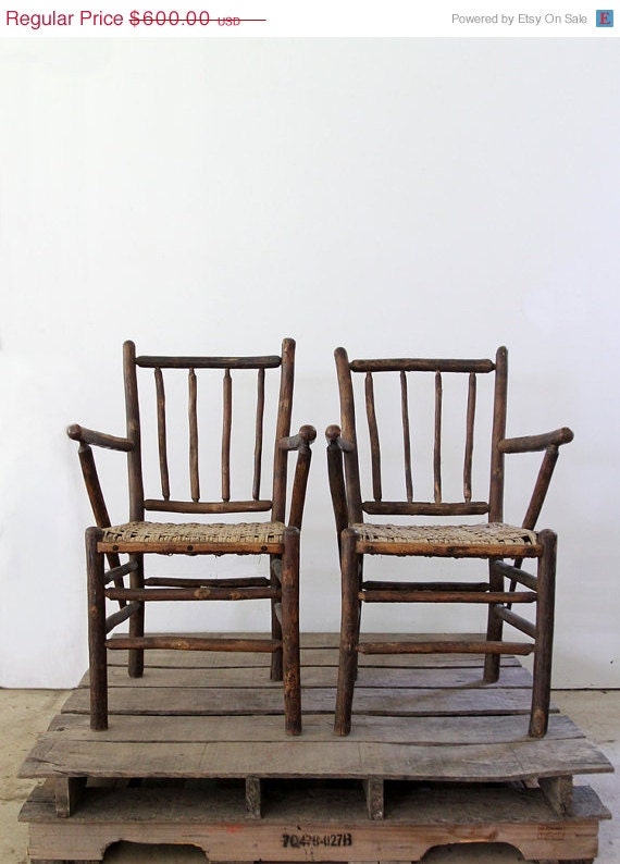 SALE Antique Woven Chairs / American Rustic Lodge Chairs - 86home