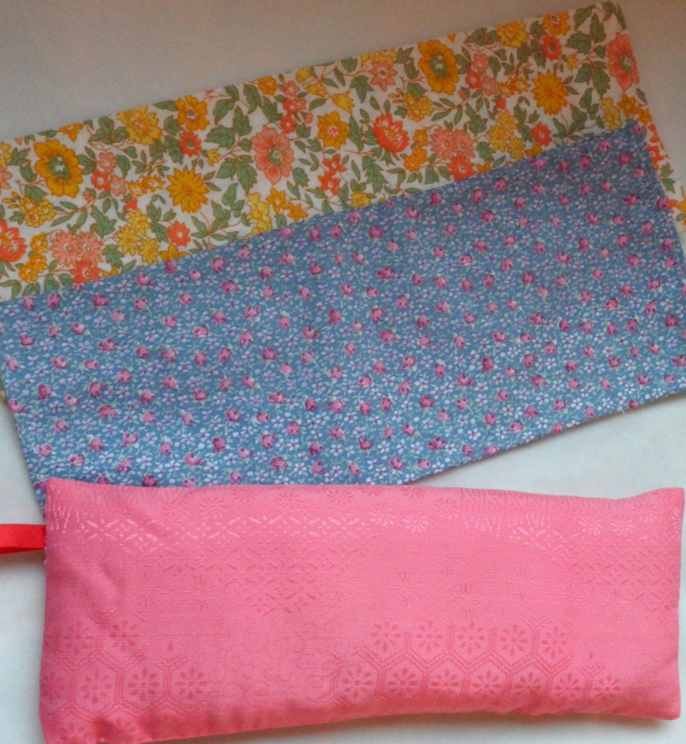 Vintage Kimono Warm Pink Silk Lavender Eye Pillows with Vintage Flower Printed Cotton Pillowcases--Migraine Buster