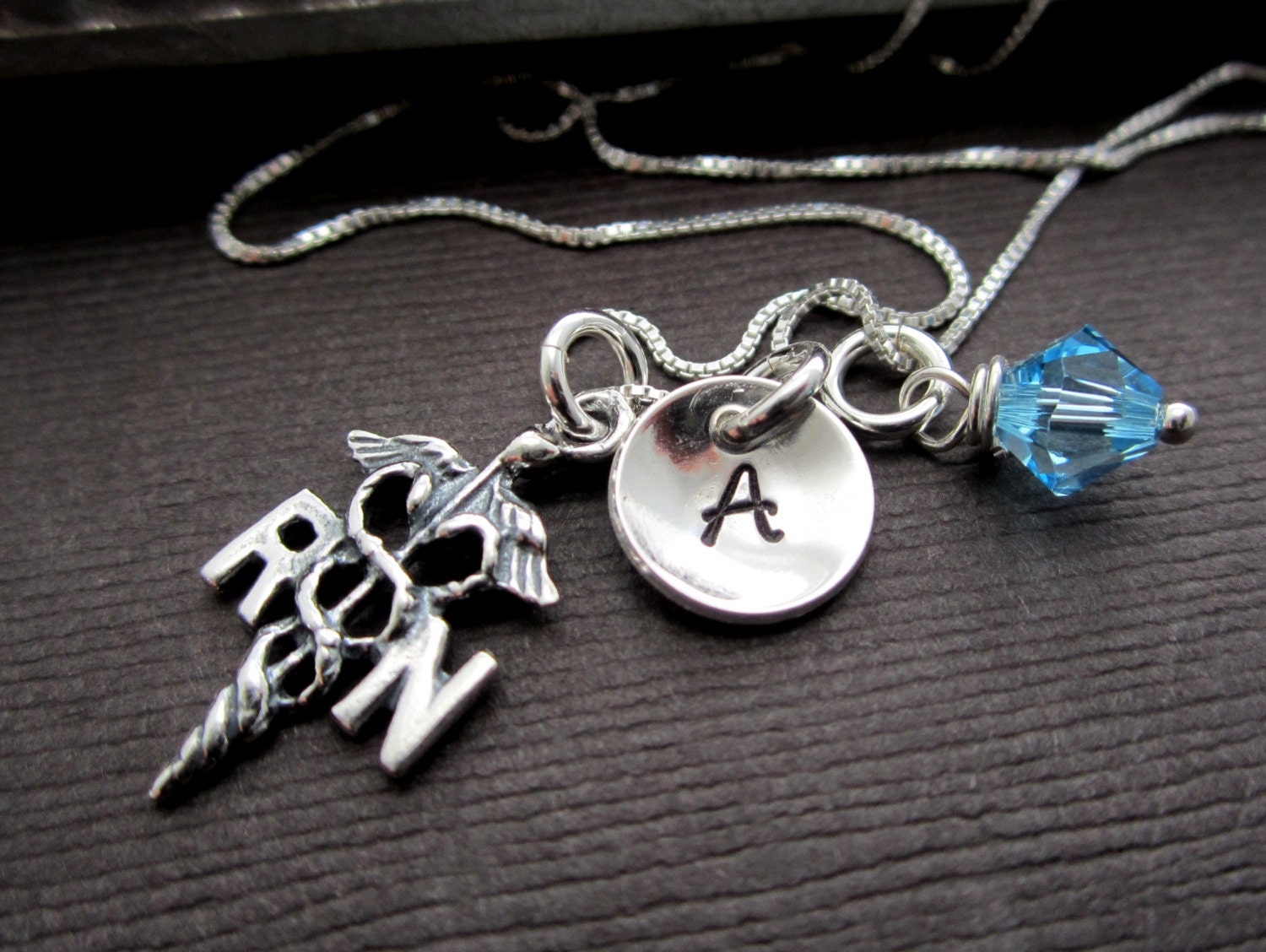 Nurse/ RN Jewelry, Personalized Nurse Gift w/ Necklace, Sterling Silver, Personalized Hand Stamped Name Necklace with Birthstone