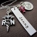Nurse RN/ NICU Charm Necklace, Nurse Gifts Jewelry w/ Necklace in Sterling Silver Hand Stamped Personalized Name Jewelry & Birthstone