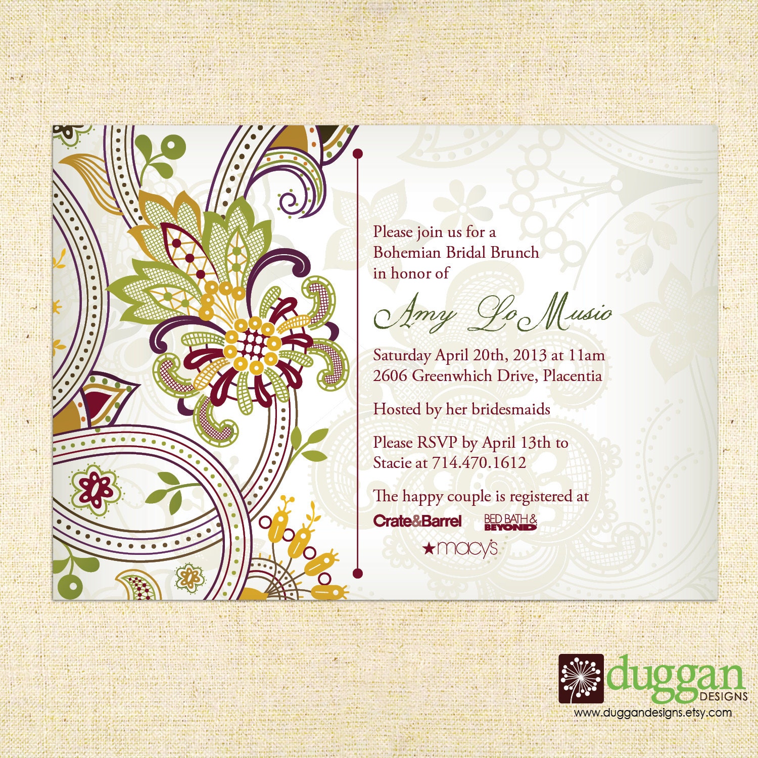 Bohemian Party Invitation - 5x7 - Printable - Boho Bridal Shower, Birthday, Anniversary
