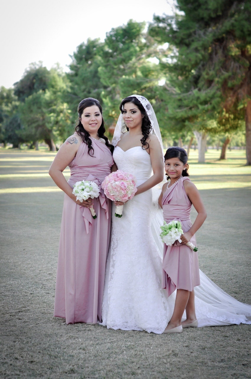 Dusty Rose Infinity Convertible Wrap Dress Knee Length... Bridesmaids, Special Occasion, Holidays, Prom, Beach, Honeymoon, Vacation