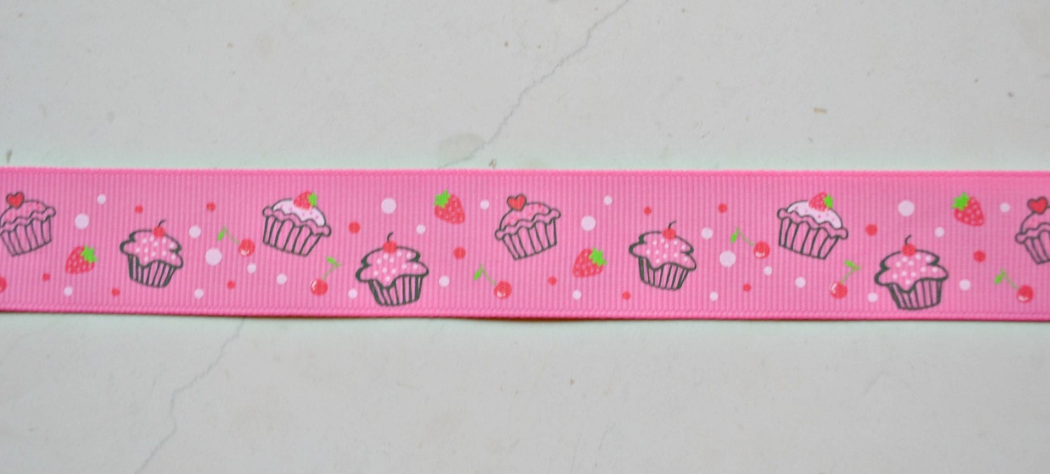 Cupcakes with a cherry on top on hot pink 7/8 inch grosgrain ribbon Valentines day Il_170x135