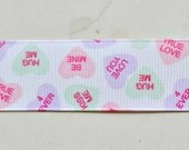 Conversation hearts on white 7/8" grosgrain ribbon- Valentines Il_170x135