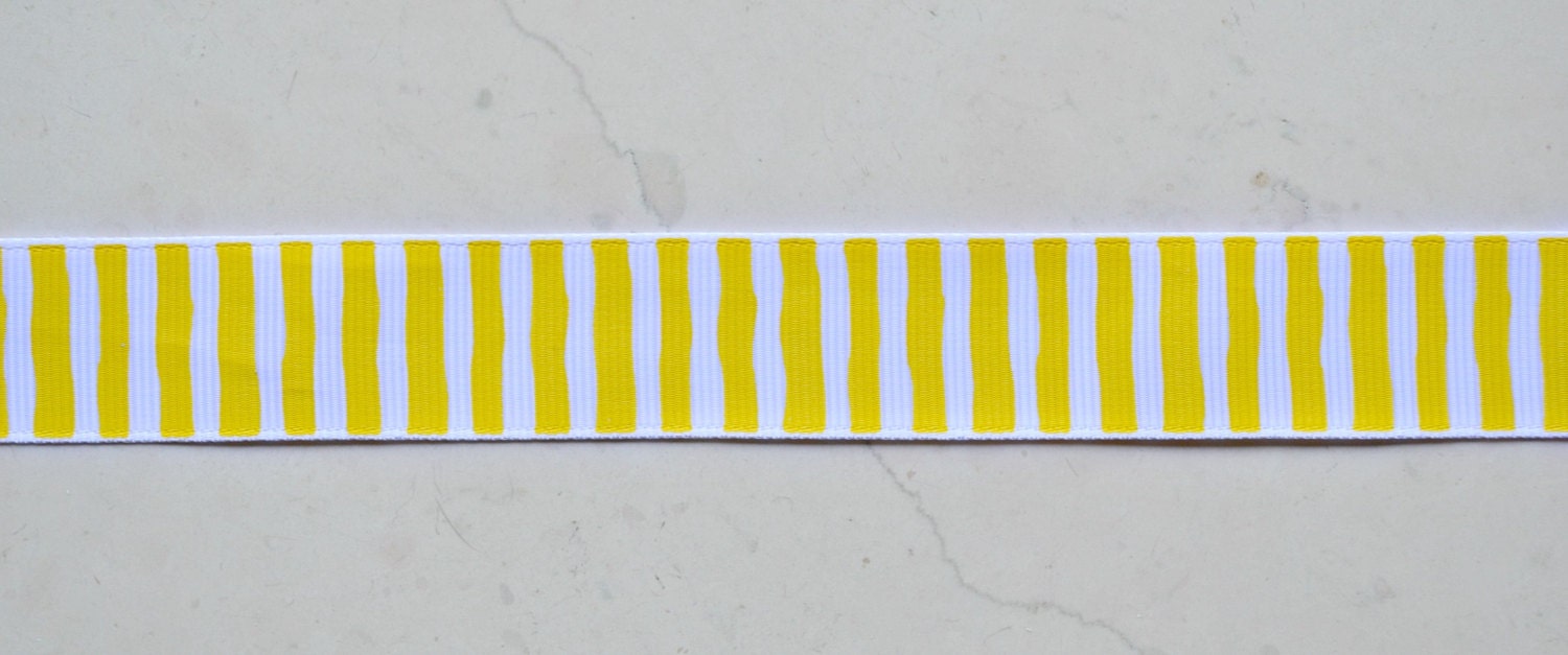 Sunny Yellow and white wonky stripes on 7/8" grosgrain ribbon- spring/easter Il_170x135