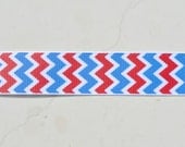 patriotic nautical red, white and royal blue chevron on white 7/8" grosgrain ribbon- 4th of july