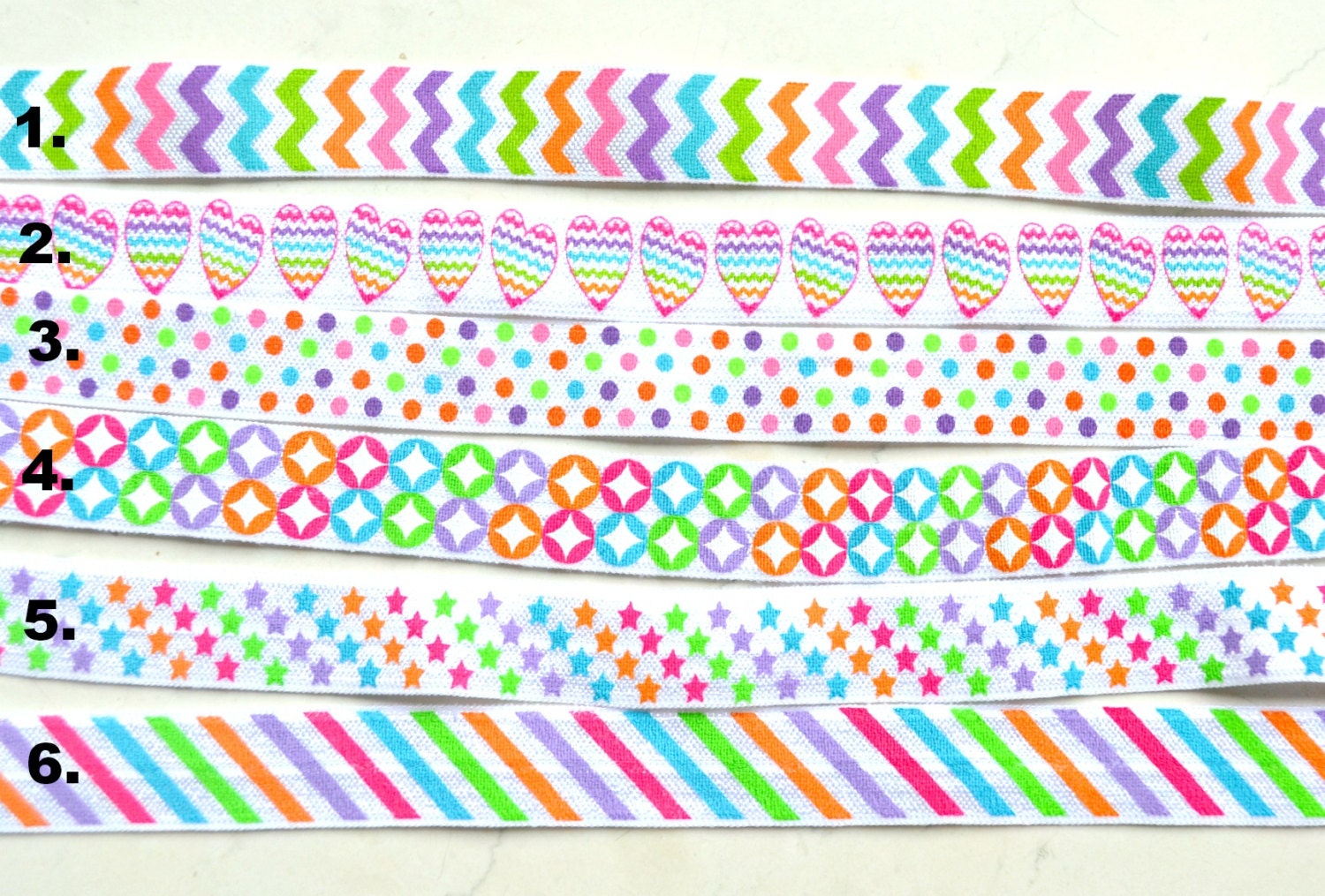 5/8" Fold over elastic -Springy set Printed 6 styles