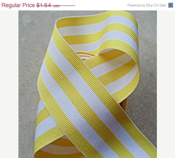 10 % off ON SALE Classic yellow and white Taffy striped 1 1/2" grosgrain ribbon