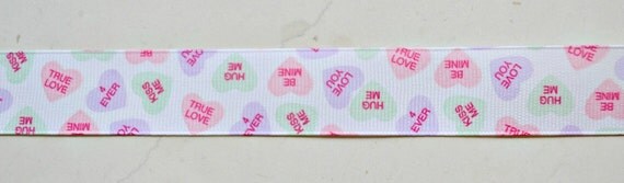 Conversation hearts on white 7/8" grosgrain ribbon- Valentines Il_570xn