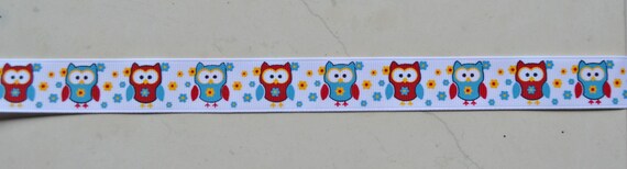 Vintage owls on white 7/8" grosgrain ribbon Il_570xn