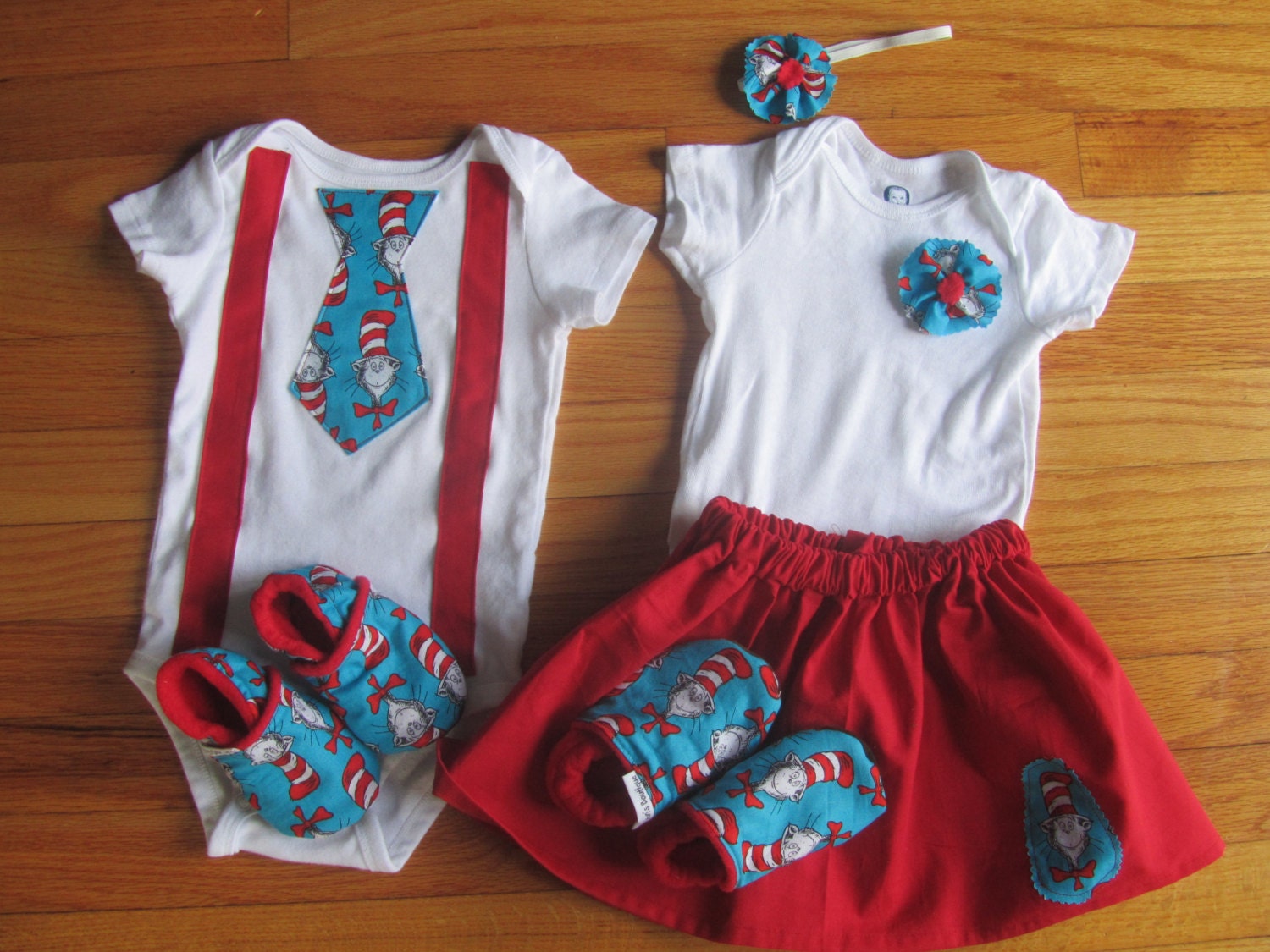 Twin First Birthday Dr. Suess Matching Onesie Outfits / Shoes