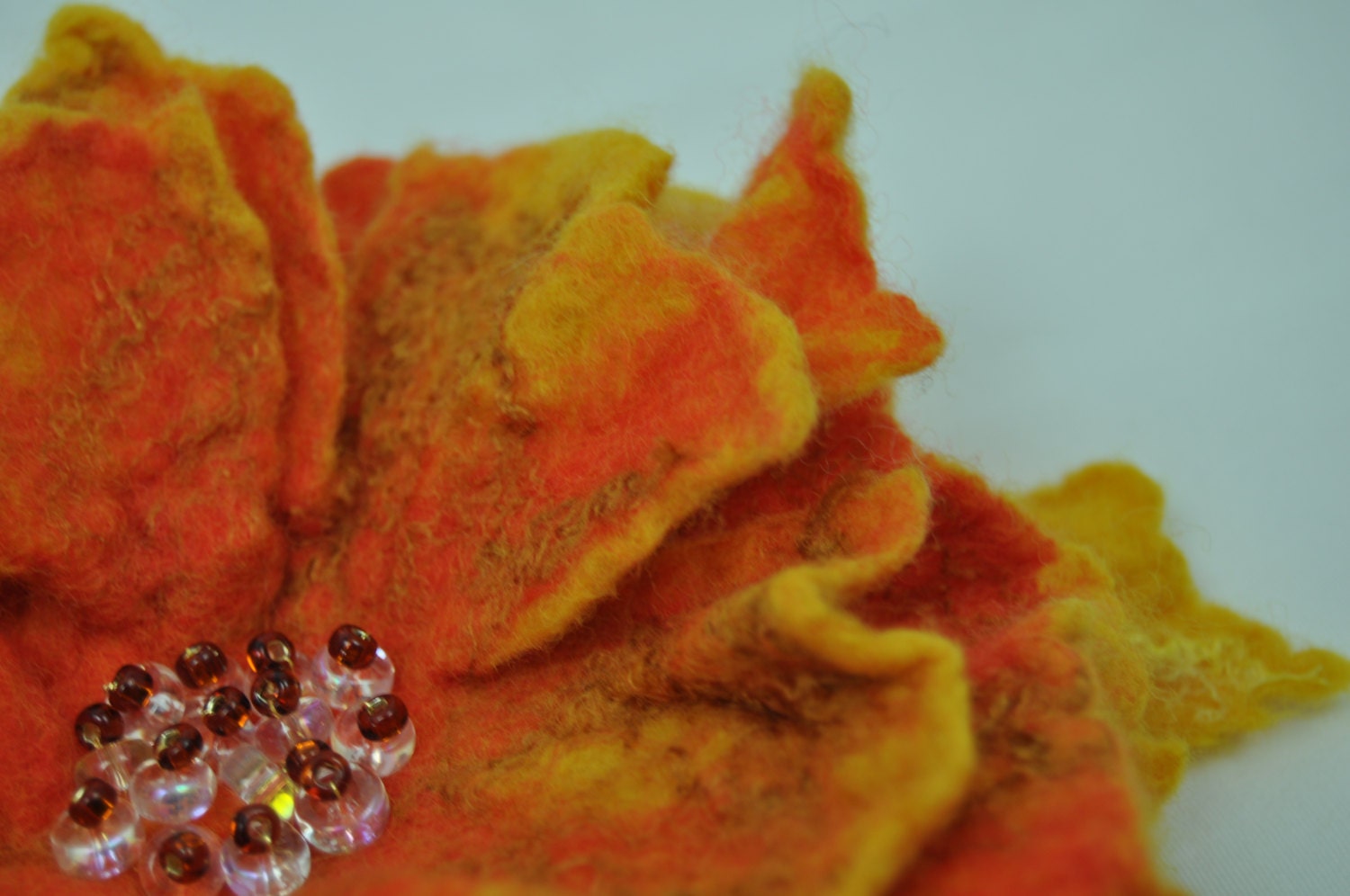 felted wool flower pin brooch, orange yellow color,