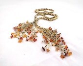 Beads crochet ropes necklace -lariat with carnelian stones, rope jewelry ,beaded necklace, beadwork, mothers day gift