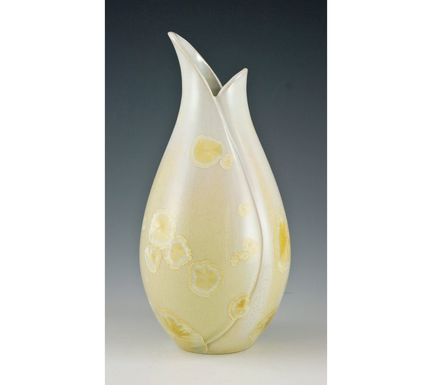 Sunshine Yellow Carved Crystalline Vase: Free US Shipping