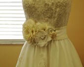 Bridal White Ivory Neutrals Rosette Maternity or Bridal Sash Vintage-inspired w/ Handrolled Fabric Rosettes & Feathers