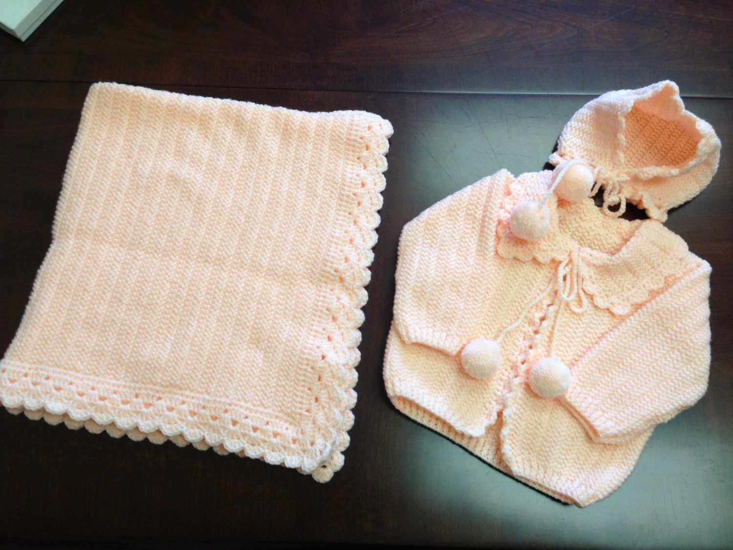 Handmade soft crochet/knit baby sweater, cap & blanket set