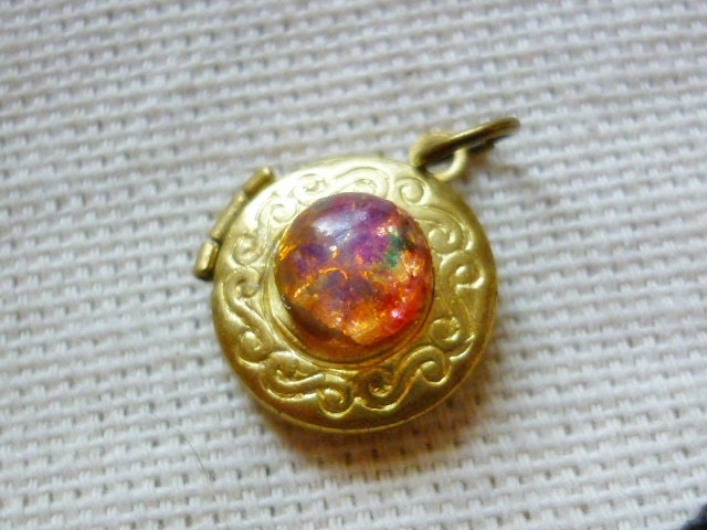 Vintage Opal glass Locket Charm Pendant