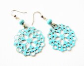 Boho Earrings Patina Filigree Earrings Dangle Turquoise Earrings Summer Fashion Southwest Tribal