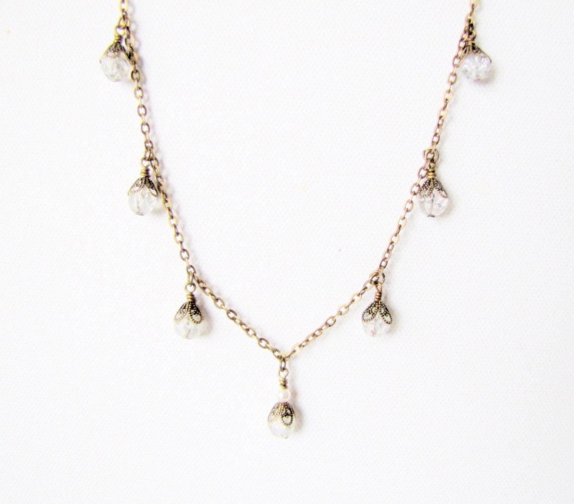 Crystal Drop Necklace Vintage Style Necklace Bridesmaids Wedding Victorian Style Jewelry - TwigsAndLace
