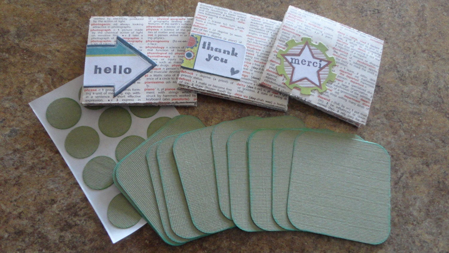 Vintage Dictionary Book Page Mini Envelopes with sticker seals