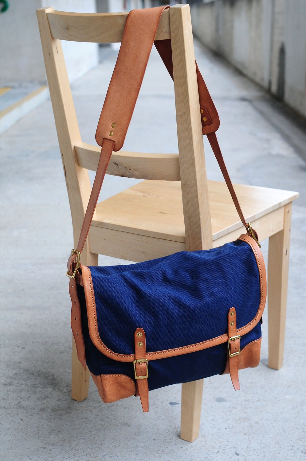 Hand Stitched Brown Leather And Canvas Shoulder Bag/ Messenger  Bag/ Carry On Bag