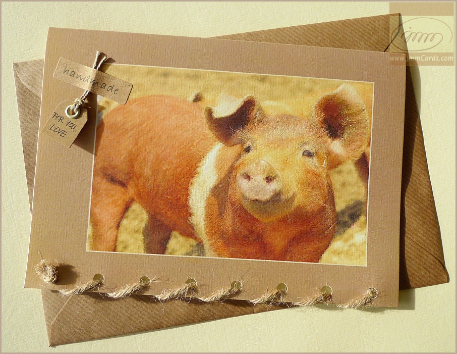 Charming Little Piggy - Happy Animal Farm - Personalised Greeting Card Handmade in Ireland
