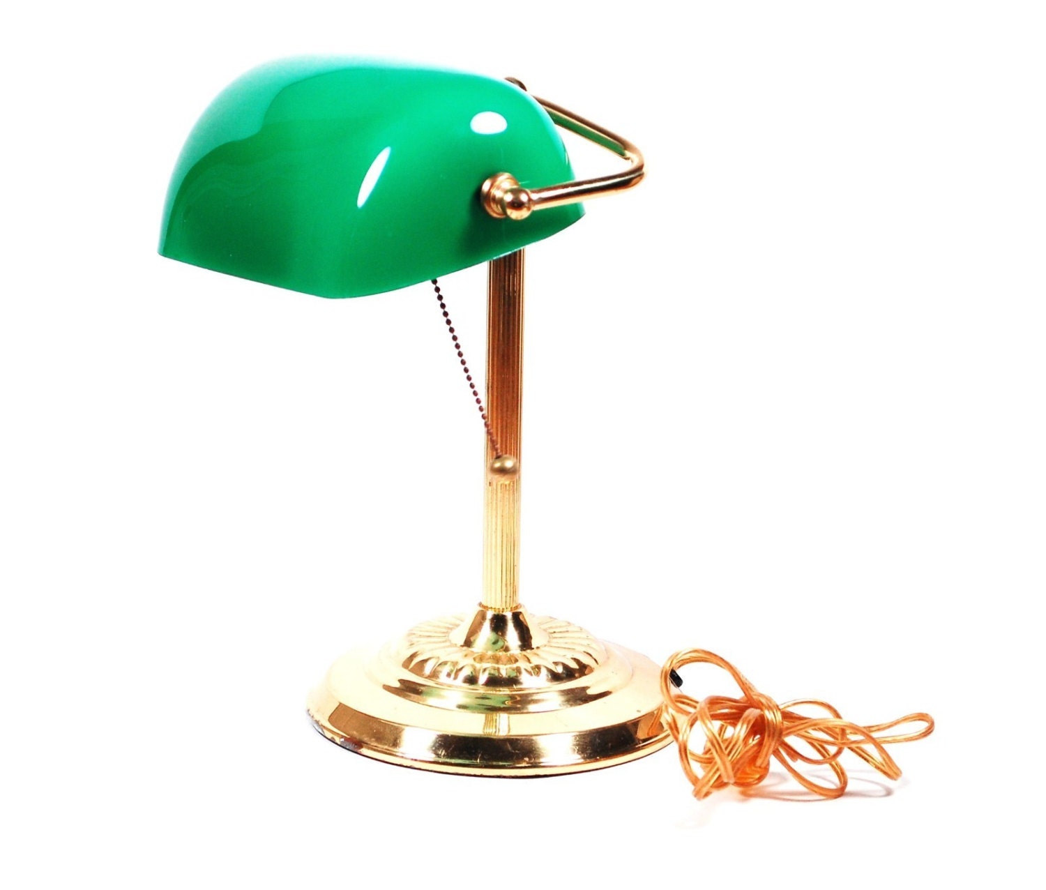 Vintage Emerald Portable Bankers Desk Lamp Felt Botton UL Underwriters Labratories USA