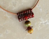Enamel Necklace OOAK 18" Leather Cord and Handmade Copper Clasp