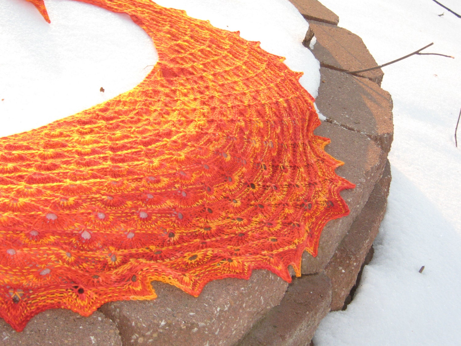 Jayne Shawl - extra large crescent shawl, red, orange, & yellow