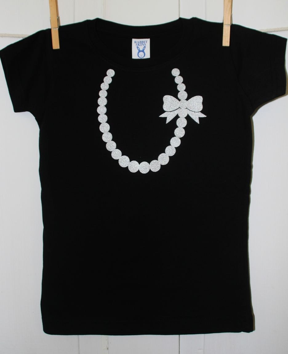 T Shirt for Girls with Sparkle Silver Pearls with Bow