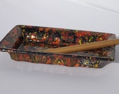 Reduced Ceramic Handmade Cigar Ashtray Black Red Yellow Glaze (oops)
