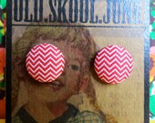Red and White Vintage Inspired Chevron Stud Earrings