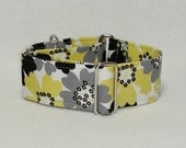 2 Inch Martingale, Greyhound Collar, Yellow Gray and Black Flowers