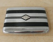 Art Deco CIGARETTE CASE Silver & Black Raised Monogram Diamond Initial "S"