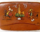 Scenes of OLD MEXICO Hand Painted on Vintage WALLET Case Signed Diaz Sevillo