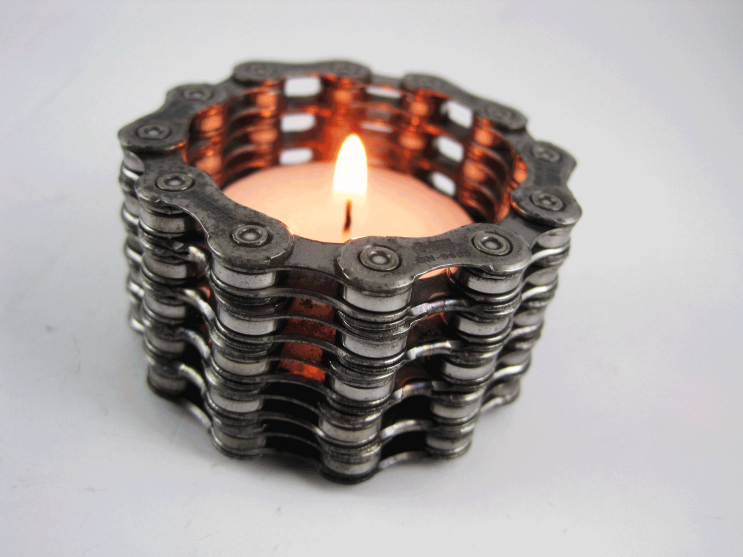 Recycled Bike Chain Tea Light Candle Holder - Tall