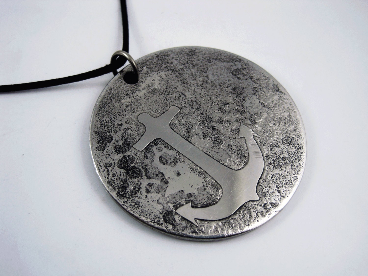Anchored Pendant - Etched Stainless Steel - Handmade
