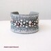 Bead embroidery cuff bracelet with freshwater pearls in grey gray silver peacock, mauve and cream white - Winter lace