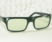 1960's Sunglasses Black Rectangular Frame Mod Green Tint Non Prescription Rx Lens NOS Marked Japan Made