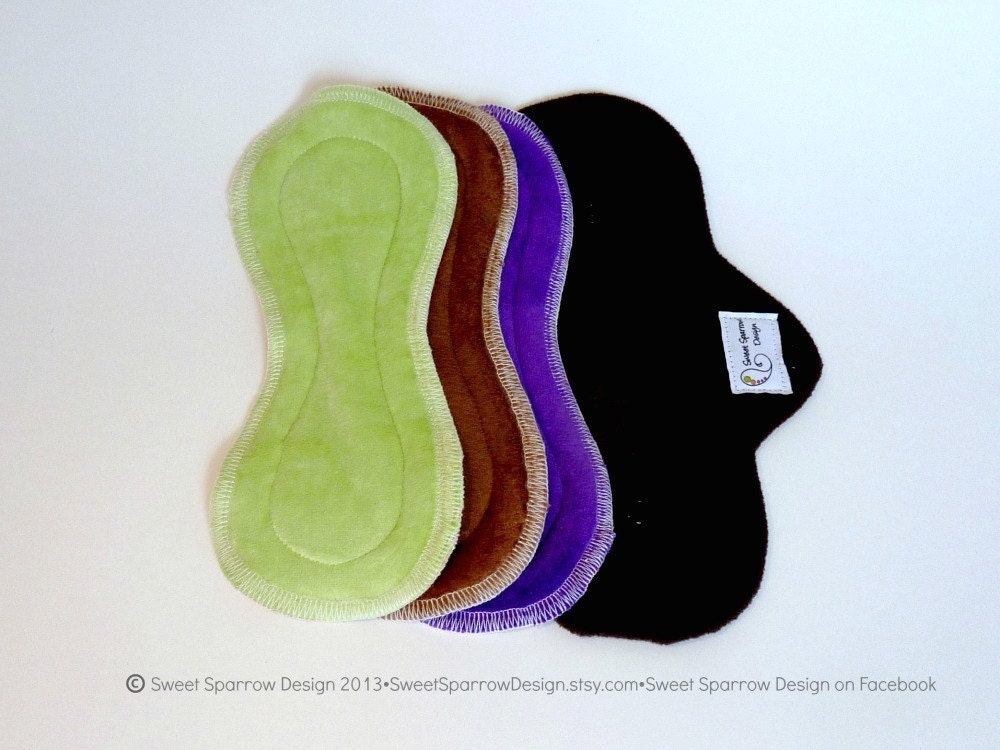 ECO FRIENDLY Bamboo OBV Mamma Cloth Reusable Pads - Set Brown Purple and Green
