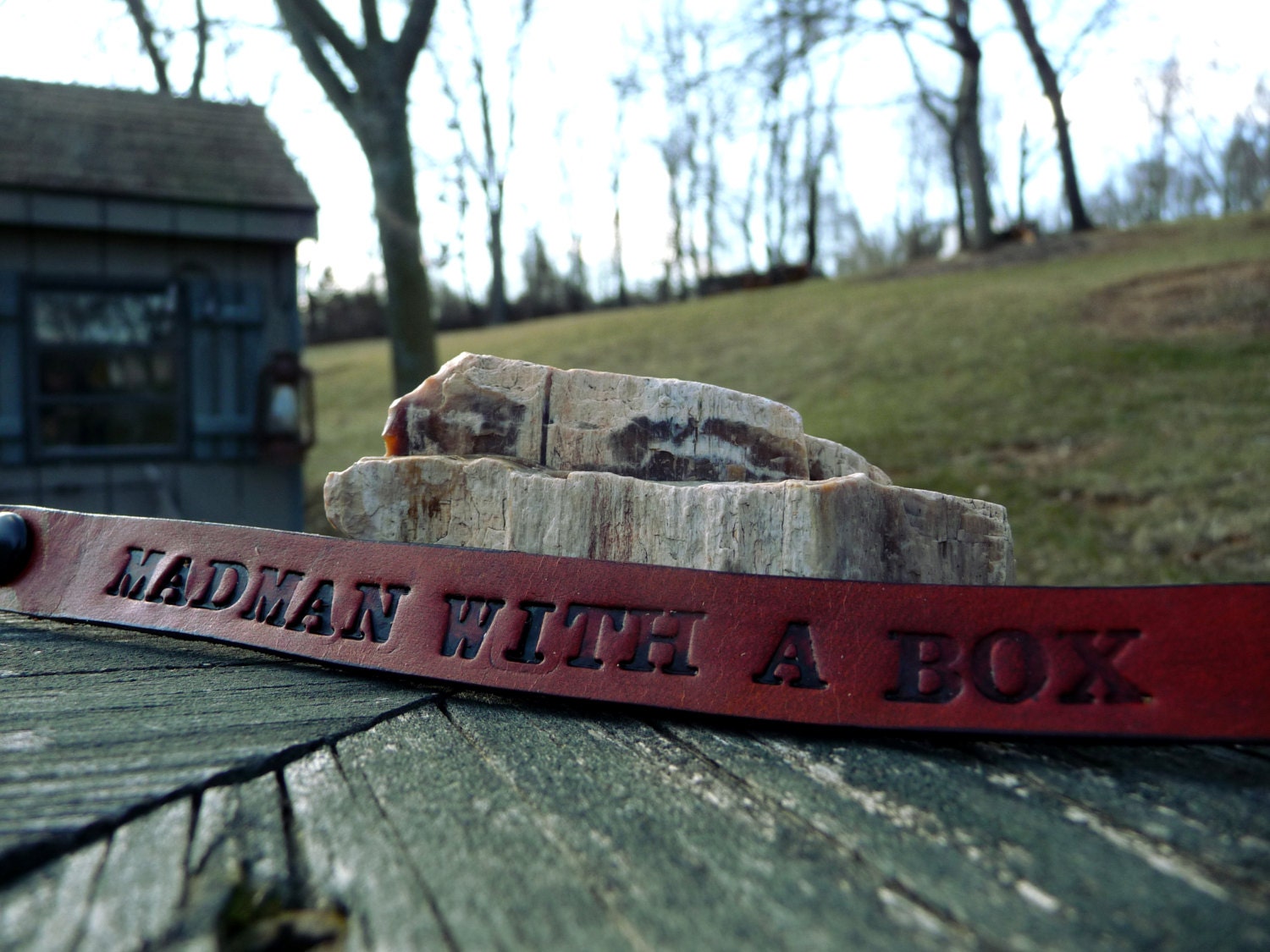 Madman With A Box- Doctor Who Hand Stamped Leather Cuff- Leather Bracelet