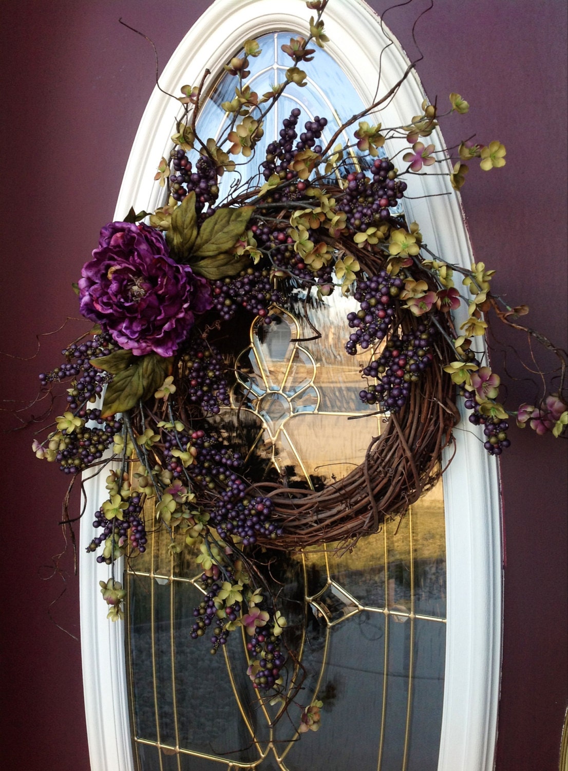Spring Wreath Summer Wreath Grapevine Door Wreath Decor..."Plum Delicious"