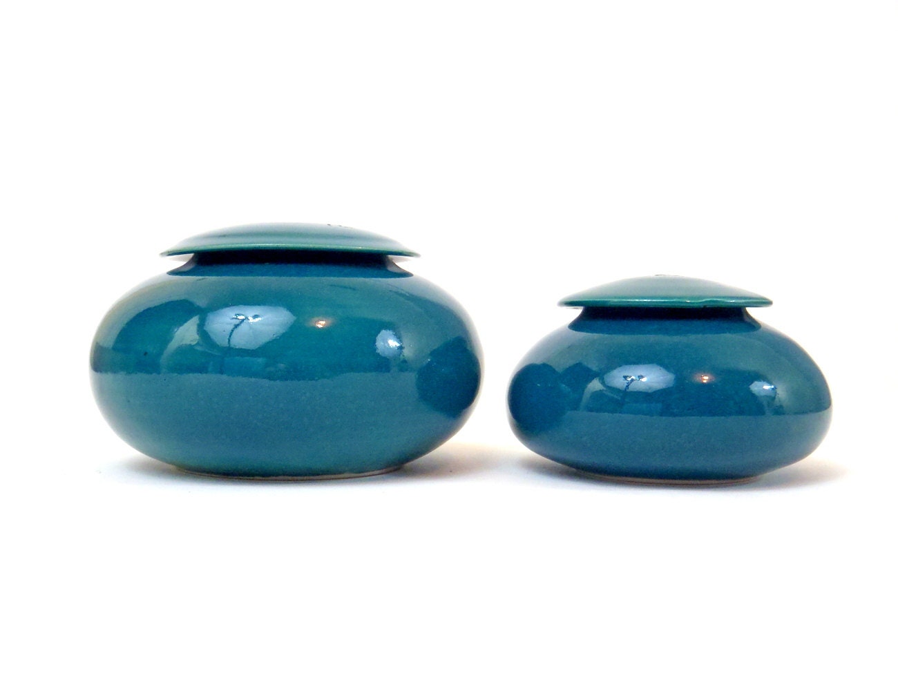 Art Pottery Box Set Vintage Handmade Sculptural Trinket Box Pair Ceramic