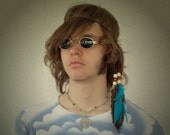 Mens Hippie Headband Unisex Feather Headband Blue Brown Leather Headband Summer Festivals